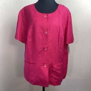 New East 5th Summer Blazer Women's 1X Barbie Pink‎ Button Up Linen Blend Y2K